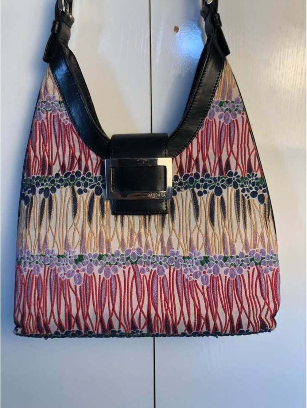 Vintage Barbara Milano Italian Tapestry & Leather Hobo Bag